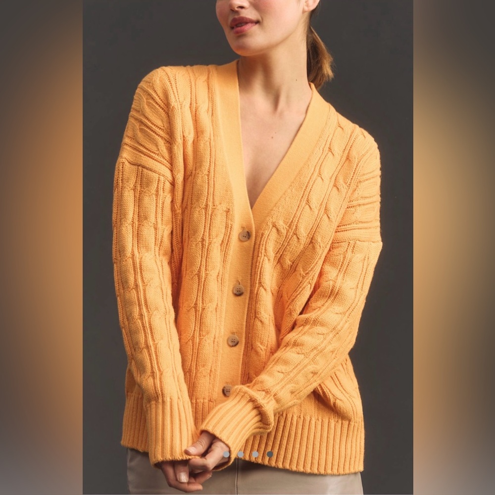 Maeve Vibrant Orange Cable Knit Cardigan - Picture 3 of 9